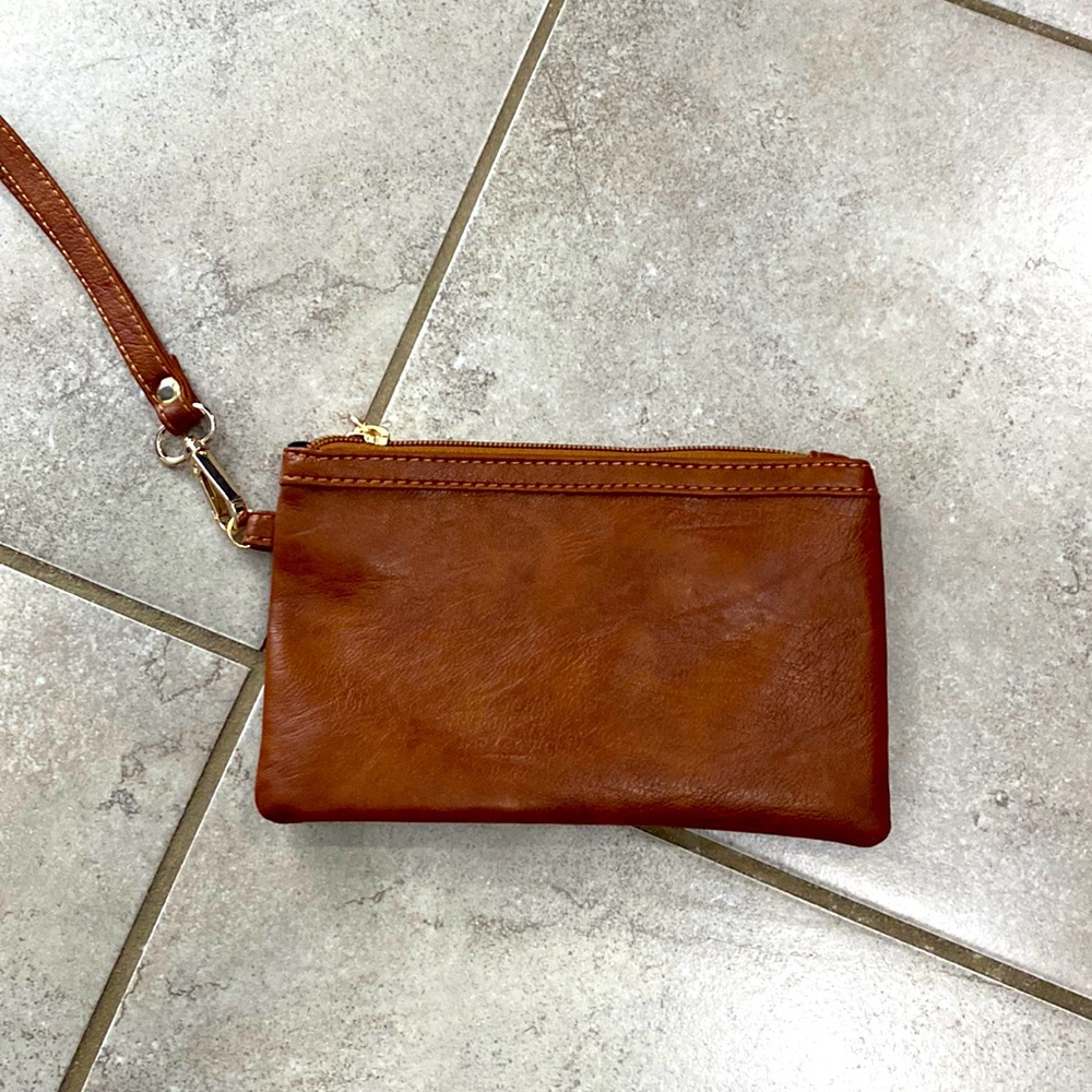 Brown leather wristlet